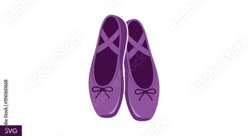 Purple Ballet Slippers with Bows, Isolated Vector Illustration
