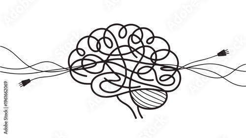 Tangled Brain Wires Representing Mental Complexity And Confusion On White Background For Psychology Concepts