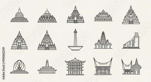 Iconic Indonesian Landmarks - A Collection of Cultural Heritage Symbols.