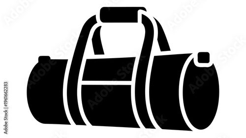 Black silhouette icon of a travel duffel bag isolated on white background