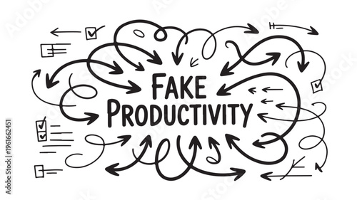 Fake Productivity Concept With Arrows And Checklists On White Background For Business Illustrations