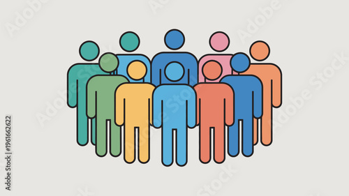 A diverse group of colorful people standing together in unity and harmony