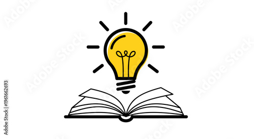 Open Book with Lightbulb Illustration Representing Learning and Inspiration.
