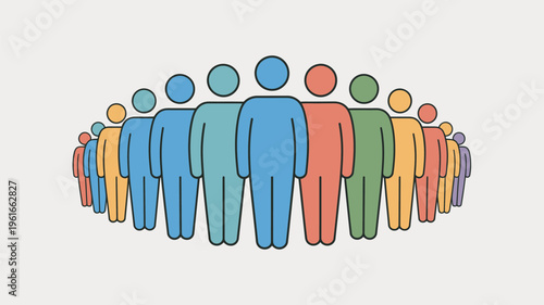 A diverse group of colorful people standing together in unity and harmony