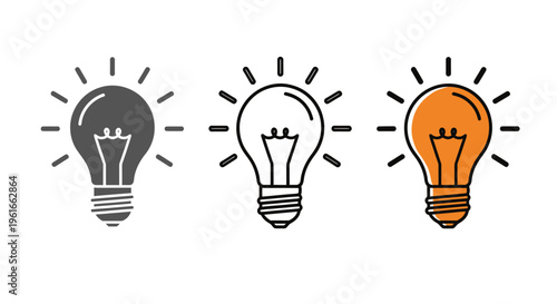Three Light Bulb Icons in Varied Styles and Colors.
