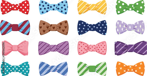 Set of colorful bow ties with patterns polka dots stripes fashion accessory vector