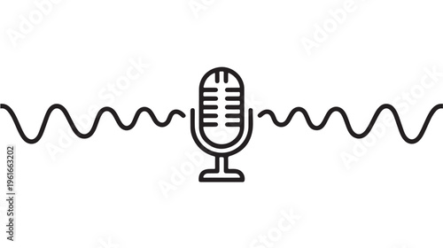 Microphone Icon With Sound Wave On White Background For Podcasting Concepts