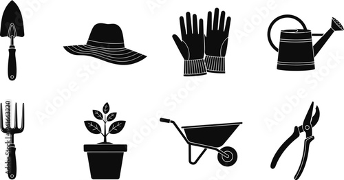 Gardening tools and accessories for planting and maintaining a garden