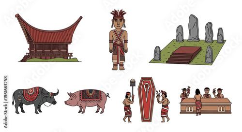 Indonesian Culture: Traditional Village Scene with Ancestral Rituals and Ceremonies