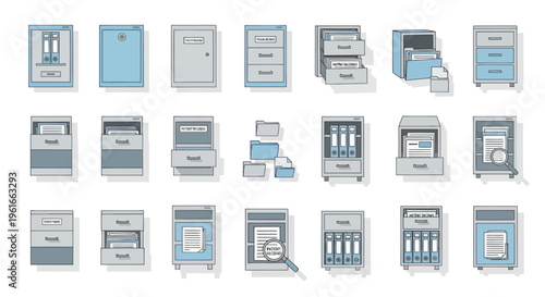 Office Filing Cabinets and Storage Solutions Icons