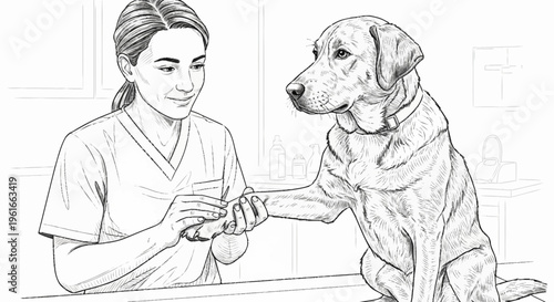 Veterinarian Examining Dog at Clinic.