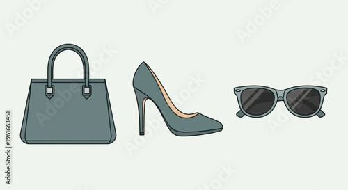 Stylish Handbag, High Heel Shoe, and Sunglasses Set - Fashion Accessories
