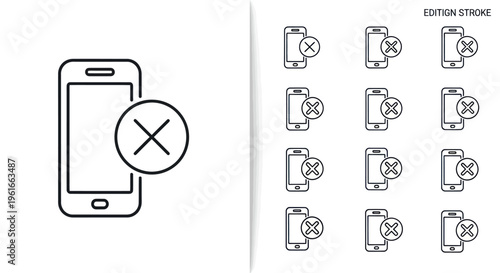 Smartphone with Error Cross Symbol Icon, Mobile Phone Rejected or Failed Notification