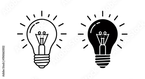 Minimalist line art illustration of two light bulbs symbolizing ideas and innovation.