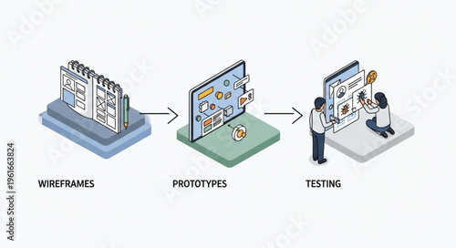 Iterative Design Process - Wireframes, Prototypes, and Testing Stages.