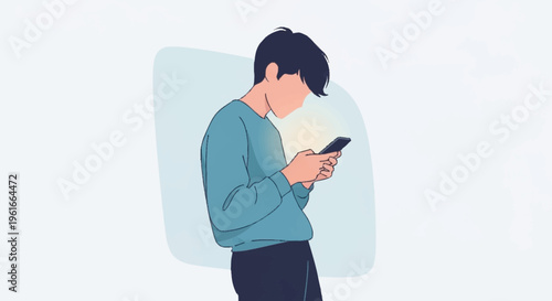 Young Man Using Smartphone Technology Outdoors.