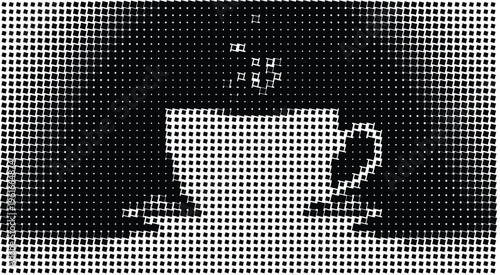 A white cup and saucer on a black background