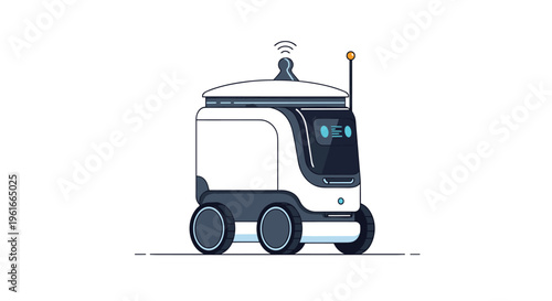 Sleek autonomous delivery robot with a white dome and sensors designed for efficient package and food transportation.