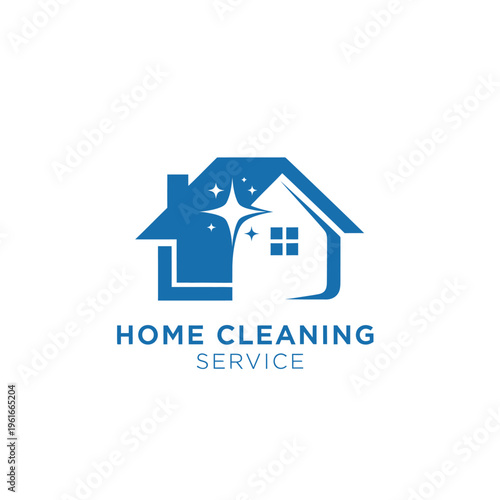 Home cleaning service logo, sparkling house with windows, clean and bright concept vector.