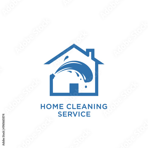 Home cleaning service logo with house icon and dynamic water splash for spotless results.