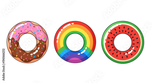 Fun Summer Pool Floats: Donut, Rainbow, and Watermelon Designs