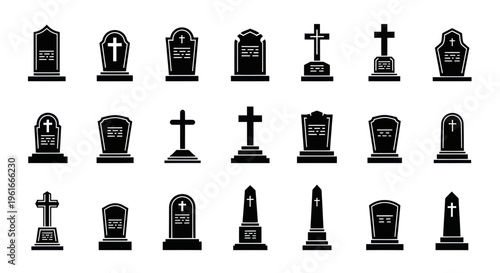 Graveyard Tombstones Collection: Icons of Memorial Stones and Crosses