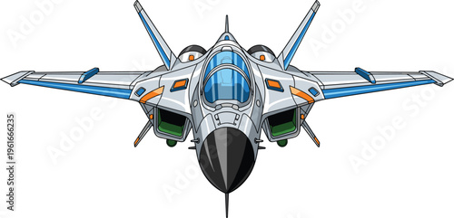 Futuristic fighter jet illustration sleek advanced military aircraft modern combat airplane high tech aviation design detailed vector isolated on white