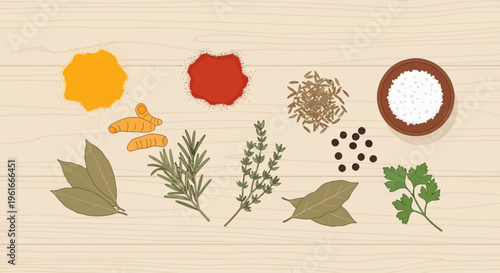 Spices, herbs, and seasonings, culinary ingredients, food and drink elements, vector icons
