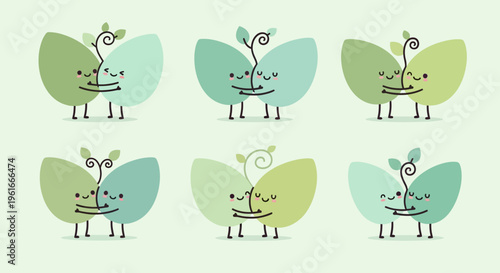 Cute cartoon roses with smiling faces and arms dancing