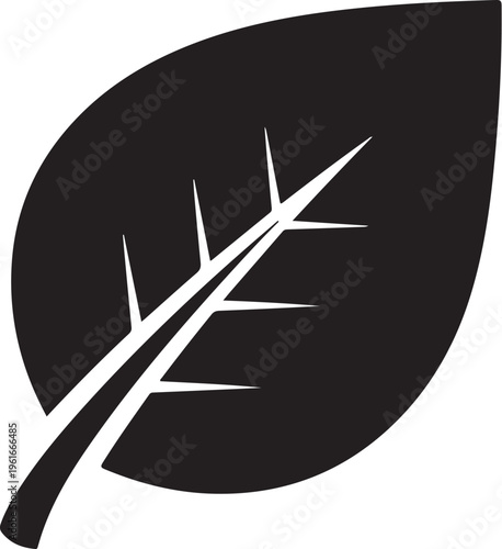Black thorn leaf icon, vector leaf symbol, prickly plant illustration, botanical graphic