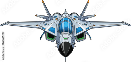 Futuristic fighter jet illustration advanced military aircraft sleek design modern air combat vehicle detailed vector isolated on white background