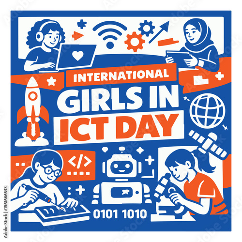International Girls in ICT Day Flyer Promoting Women in Technology and Digital Empowerment