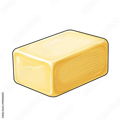 Butter block, yellow dairy product, isolated on white background.
