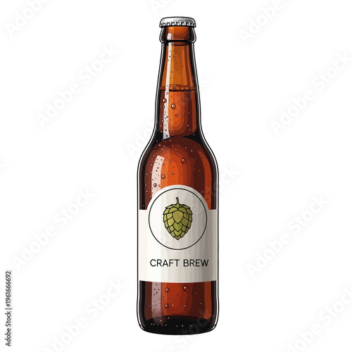 Craft Beer Bottle with Hop Icon and Label