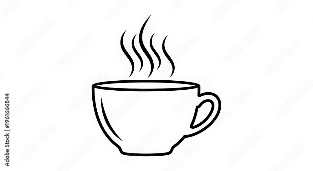 Obraz premium Warm steaming cup of coffee or tea, simple line art illustration