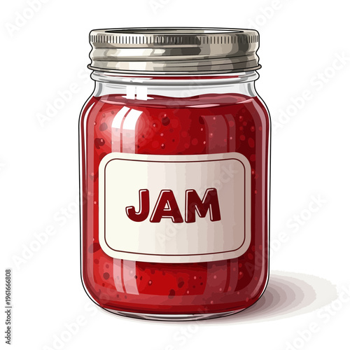 Glass jar filled with vibrant red jam