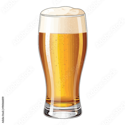 Glass of golden beer with foamy head
