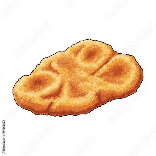 Golden brown chicken nugget with textured crispy coating, isolated on white background