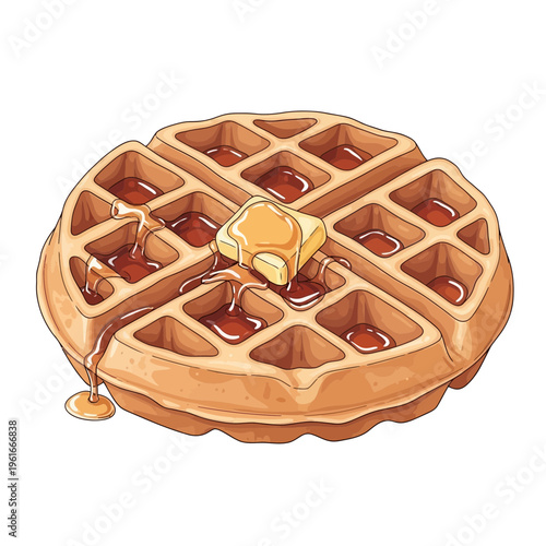 Golden Waffle with Butter and Syrup