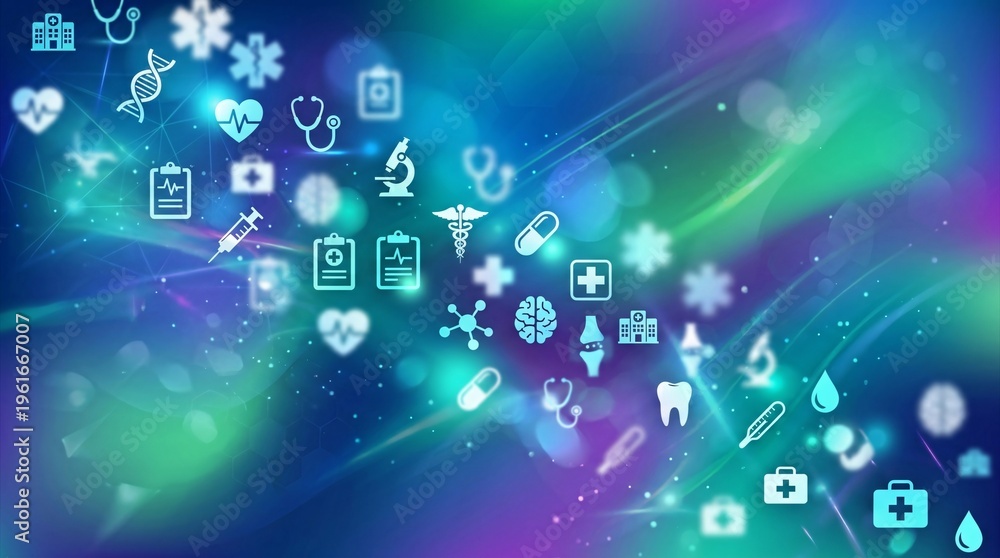 Obraz premium Medical Health Symbols Icons Background.