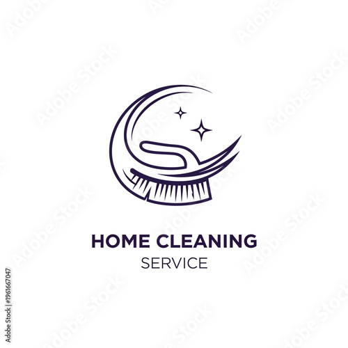 Purple cleaning service logo with brush and stars, representing thorough home sanitation and hygiene.