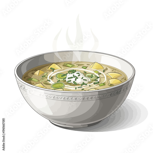 Steaming Potato Soup with Herbs and Cream