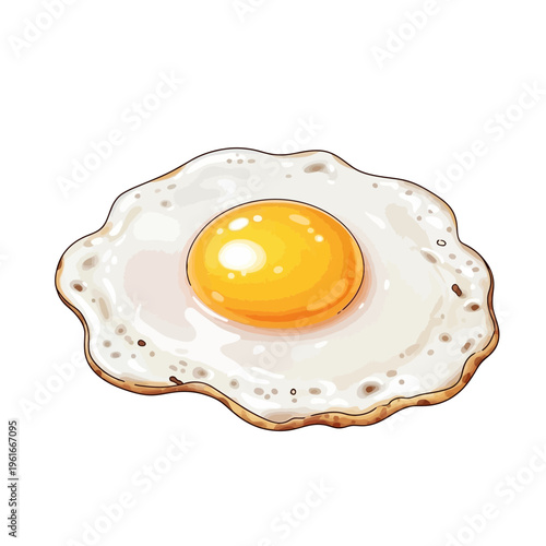 Sunny Side Up Egg Illustration, Isolated on White