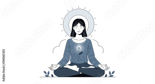 Woman Meditating in Lotus Pose with Inner Light and Aura