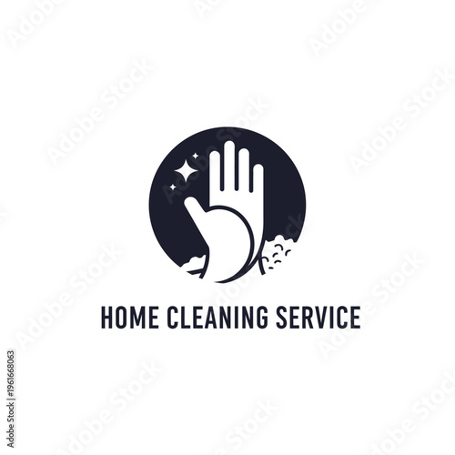 Professional house cleaning service icon with palm silhouette and sparkling elements for branding.