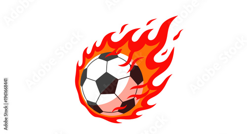 Soccer ball on fire, intense game, dynamic sport action, isolated on white