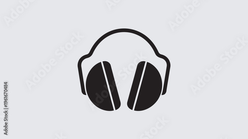 A minimalist illustration of a pair of black headphones on a light gray background