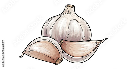Garlic bulb and cloves illustration