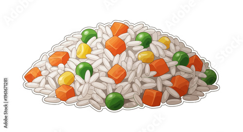 Pile of Rice with Mixed Vegetables - Carrots, Peas, Corn