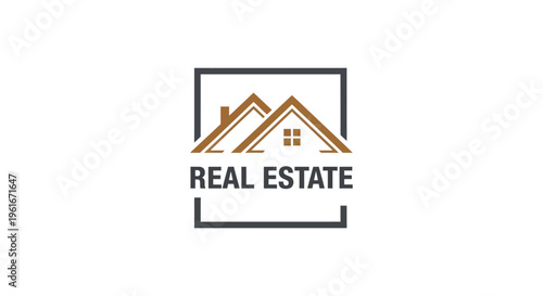 Simple vector graphic real estate logo design featuring overlapping stylized home roofs and text